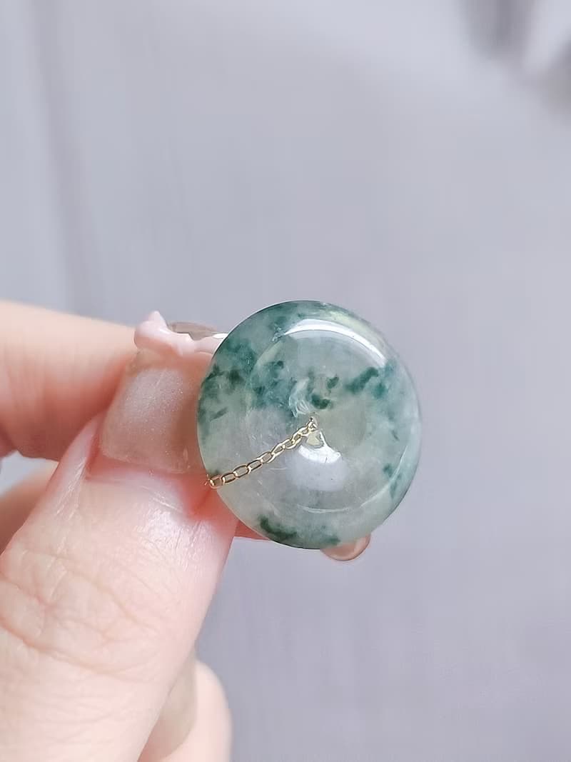 招財•圓滿•平安|療癒冰膠藍飄花平安扣|緬甸A貨翡翠項鍊
