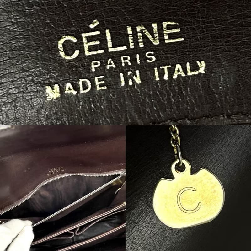 絕版稀有品中古二手Celine咖啡色金環扣皮革信封單肩側背腋下包