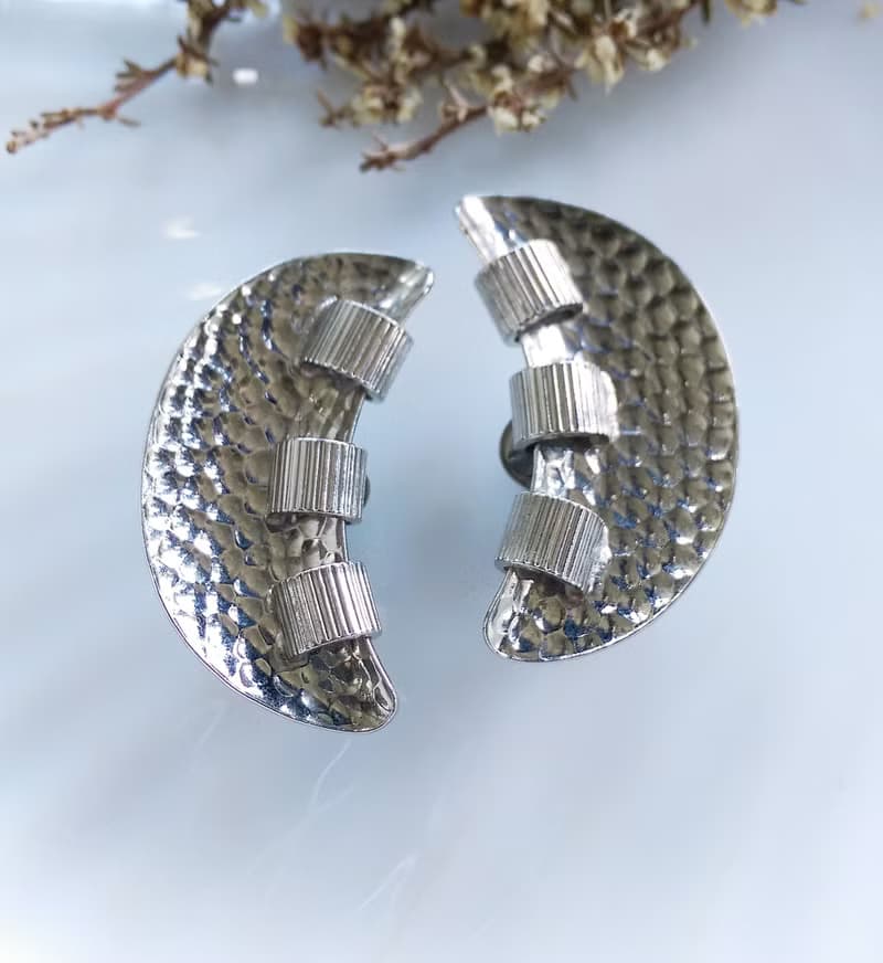 Vintage Jewelry 西洋古董飾品 LERU 對稱 彎月形 夾式耳環