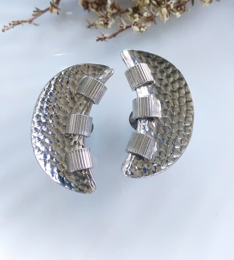 Vintage Jewelry 西洋古董飾品 LERU 對稱 彎月形 夾式耳環
