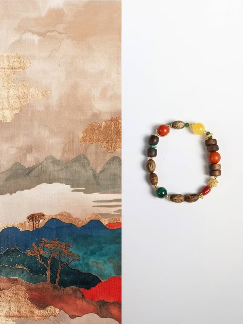 原創手工福滿多寶沉香南紅蜜蠟孔雀石開運手串生日禮物好運祝福