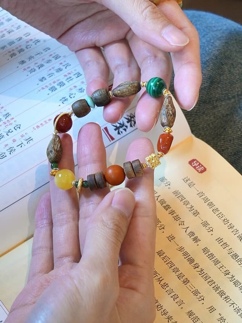原創手工福滿多寶沉香南紅蜜蠟孔雀石開運手串生日禮物好運祝福