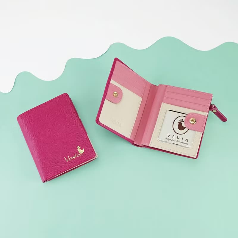 Deep Fuchsia (Pink): Pocket Book Short Wallet / Cow Leather 深粉紅色-錢包-皮革