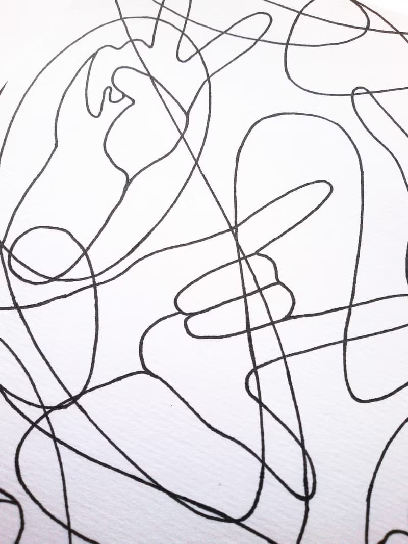 Black and white abstract hands original artwork lines drawing modern poster