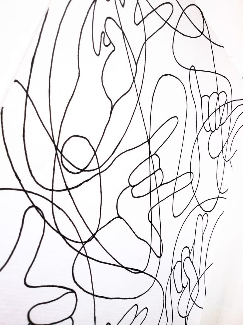 Black and white abstract hands original artwork lines drawing modern poster