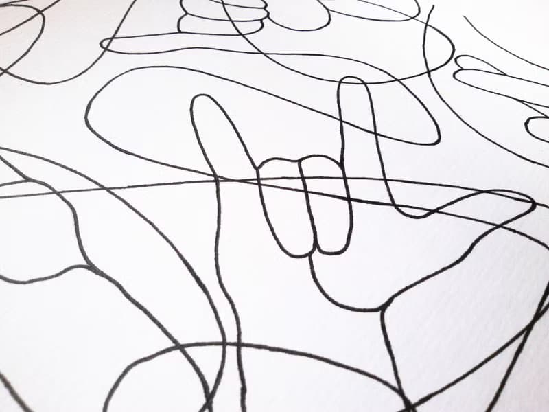 Black and white abstract hands original artwork lines drawing modern poster