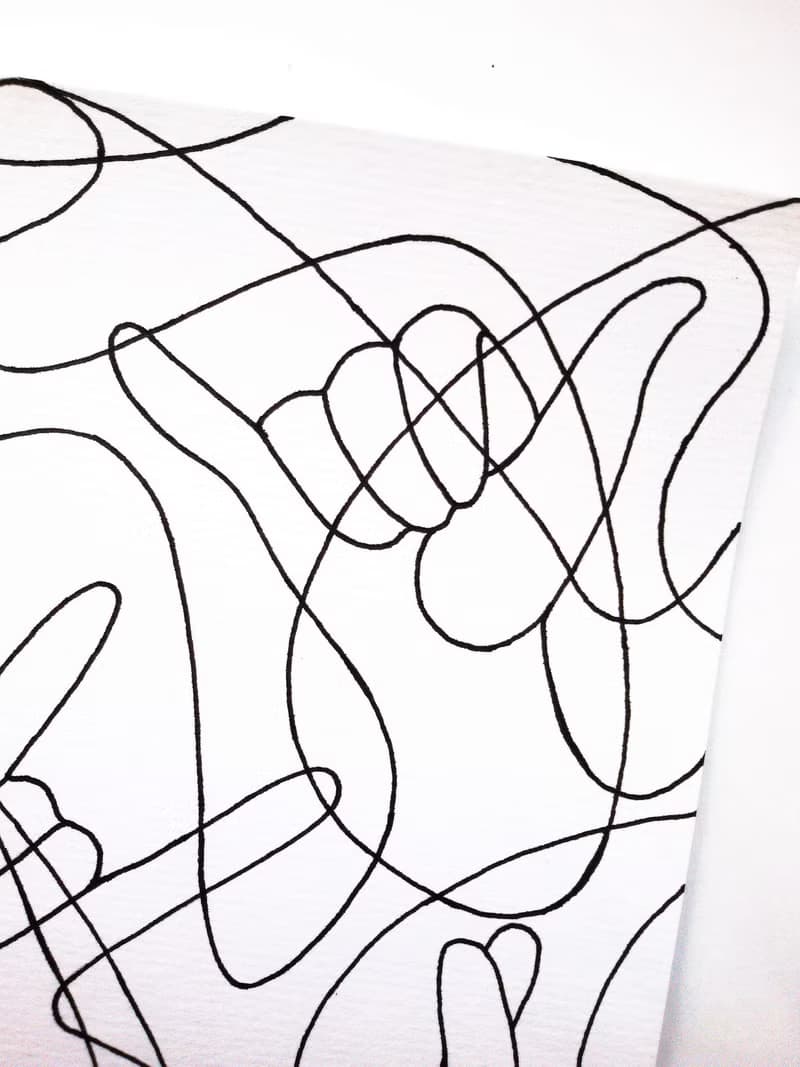 Black and white abstract hands original artwork lines drawing modern poster