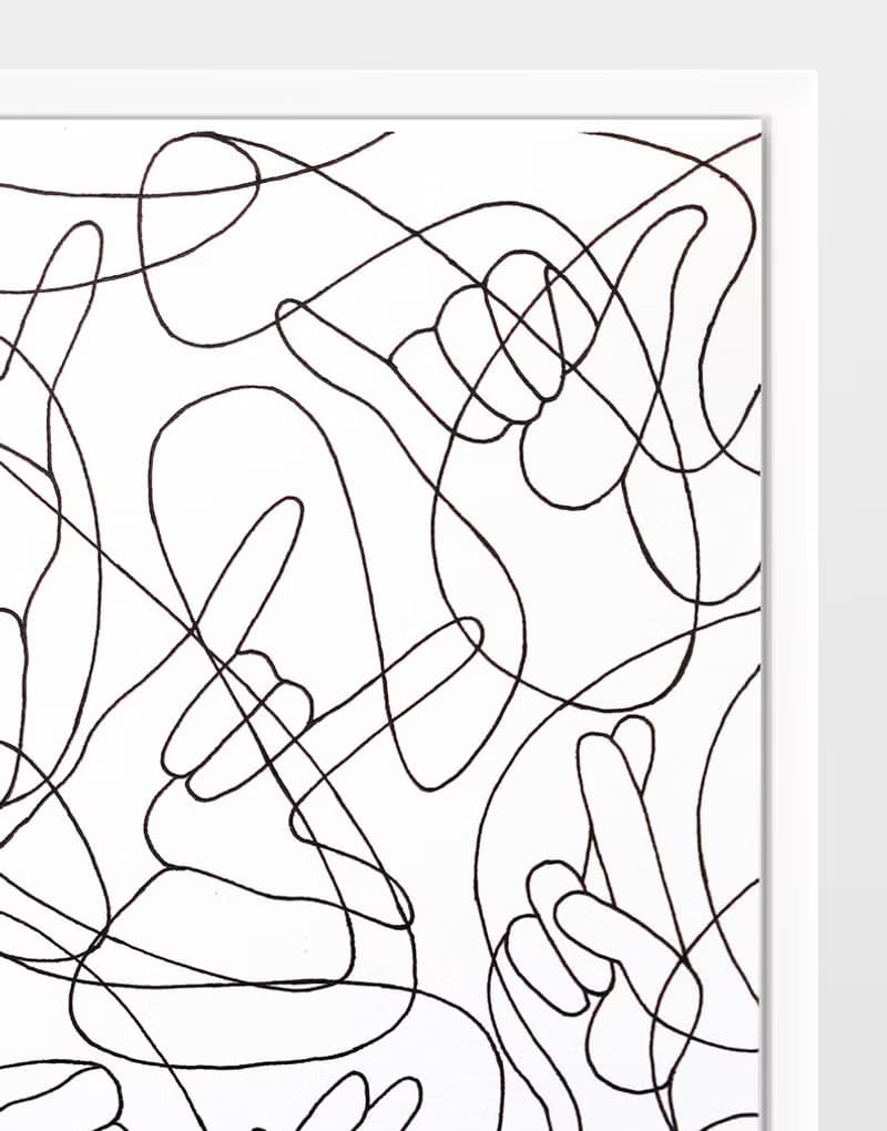 Black and white abstract hands original artwork lines drawing modern poster
