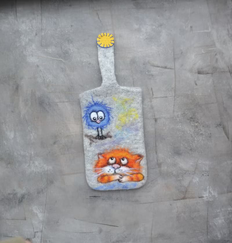 定製手機招財貓保護套毛氈純素手機袋女孩手機套