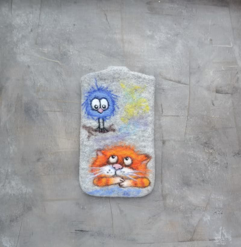 定製手機招財貓保護套毛氈純素手機袋女孩手機套