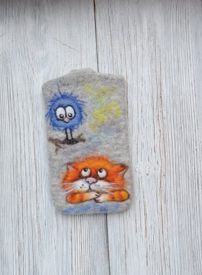 定製手機招財貓保護套毛氈純素手機袋女孩手機套