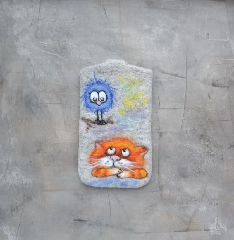 定製手機招財貓保護套毛氈純素手機袋女孩手機套