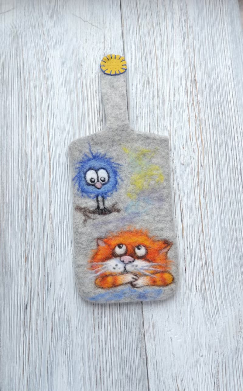 定製手機招財貓保護套毛氈純素手機袋女孩手機套