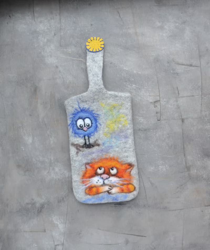 定製手機招財貓保護套毛氈純素手機袋女孩手機套