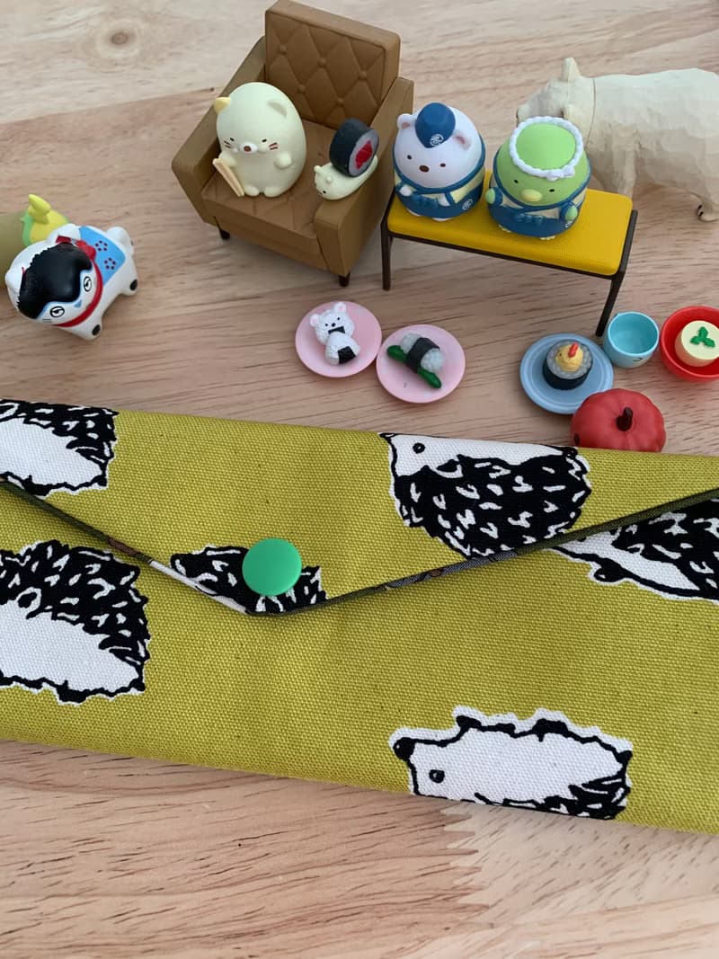 文青風環保純棉筷袋 萌萌噠小刺蝟 質感大地黃  日本 潮物 收納