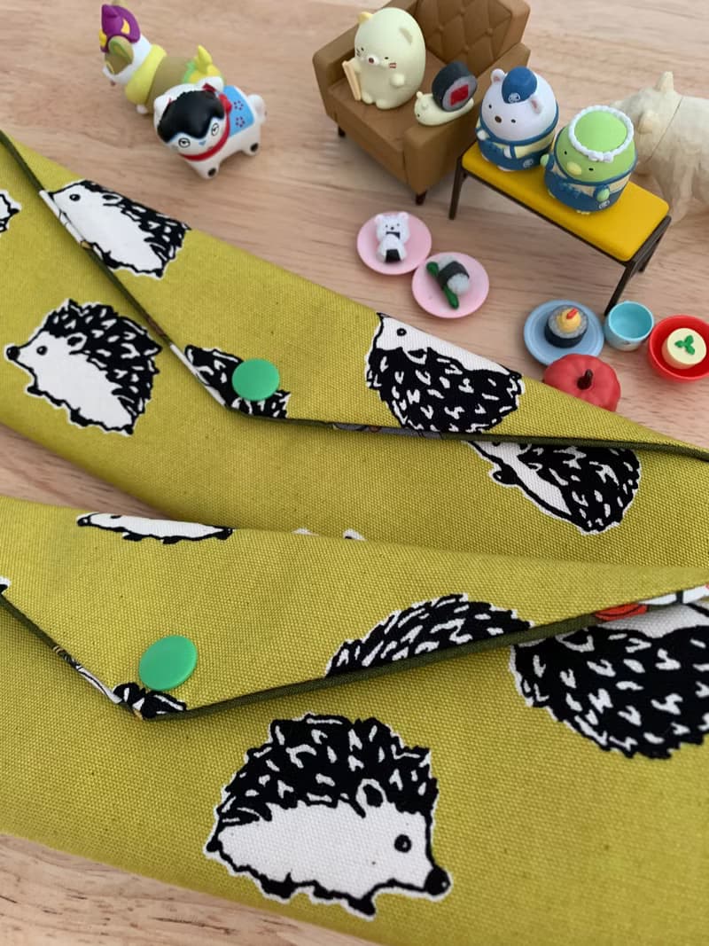 文青風環保純棉筷袋 萌萌噠小刺蝟 質感大地黃  日本 潮物 收納