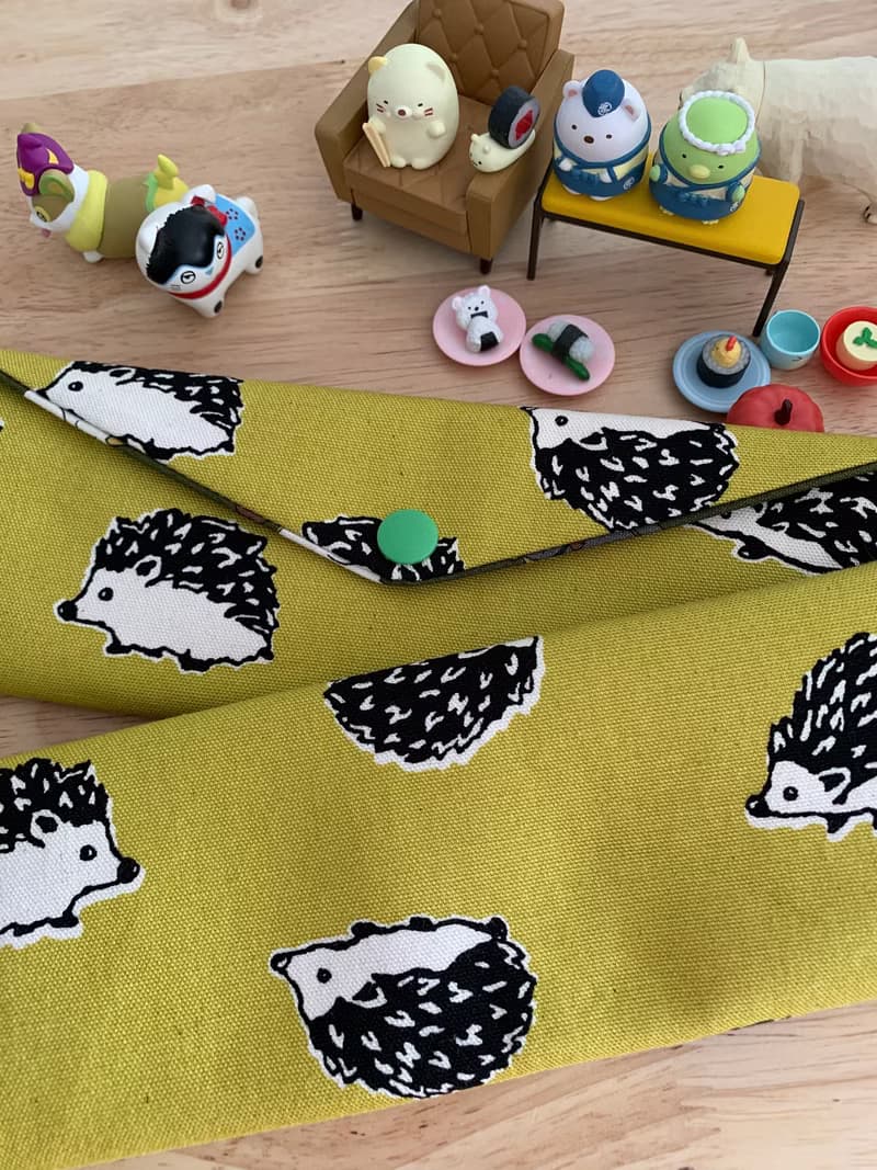 文青風環保純棉筷袋 萌萌噠小刺蝟 質感大地黃  日本 潮物 收納