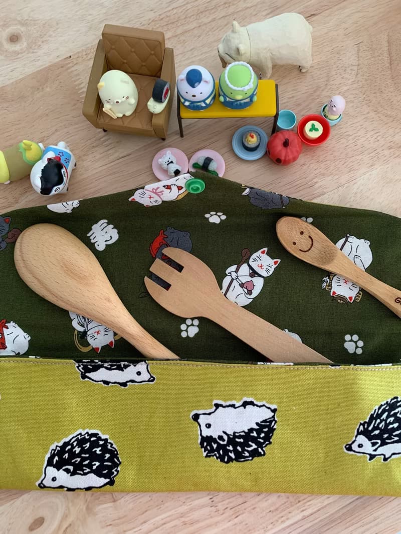 文青風環保純棉筷袋 萌萌噠小刺蝟 質感大地黃  日本 潮物 收納