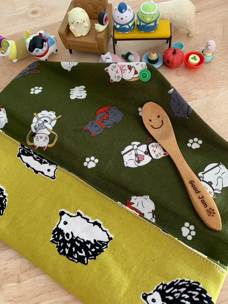 文青風環保純棉筷袋 萌萌噠小刺蝟 質感大地黃  日本 潮物 收納