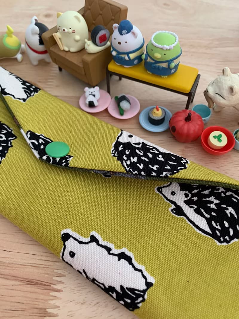 文青風環保純棉筷袋 萌萌噠小刺蝟 質感大地黃  日本 潮物 收納