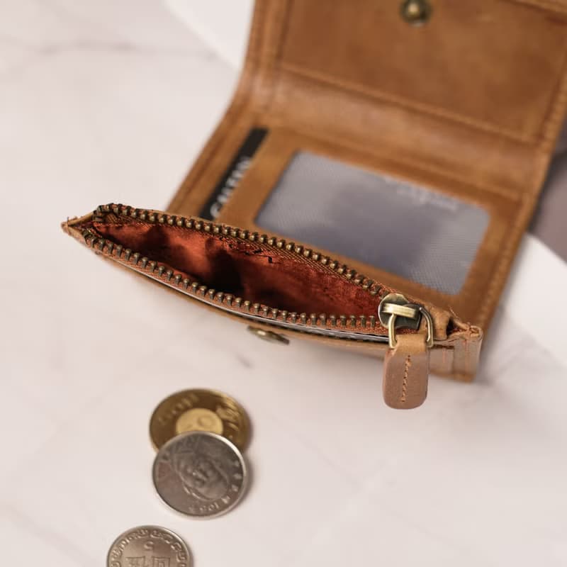 【24hr快速出貨】文藝三折扣式真皮短夾-075268 四色 母錢包