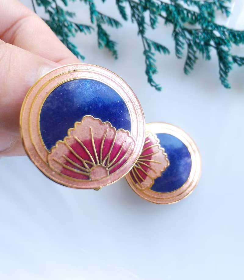 【西洋古董飾品 】景泰藍 花瓣 深藍天空 夾式耳環