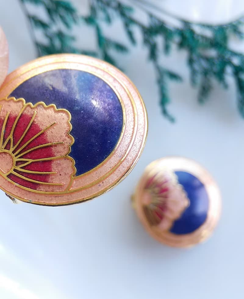 【西洋古董飾品 】景泰藍 花瓣 深藍天空 夾式耳環