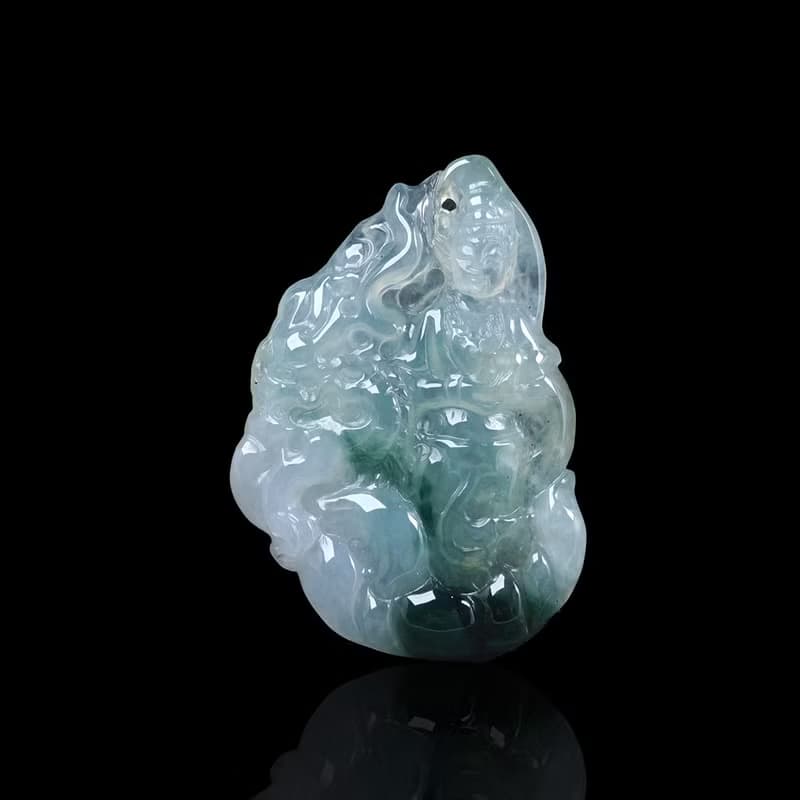 冰種飄藍花翡翠觀音菩薩項鍊 | 天然緬甸玉翡翠A貨 | 送禮
