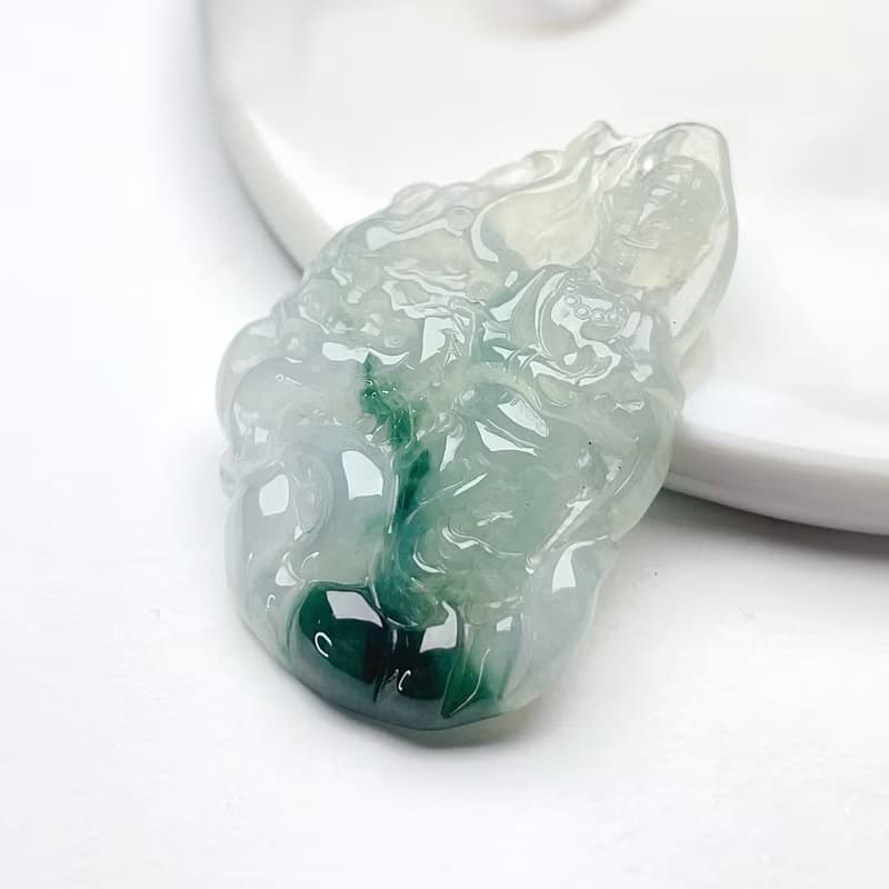 冰種飄藍花翡翠觀音菩薩項鍊 | 天然緬甸玉翡翠A貨 | 送禮