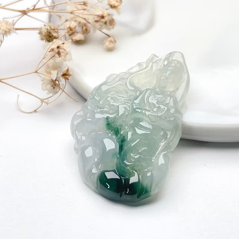 冰種飄藍花翡翠觀音菩薩項鍊 | 天然緬甸玉翡翠A貨 | 送禮