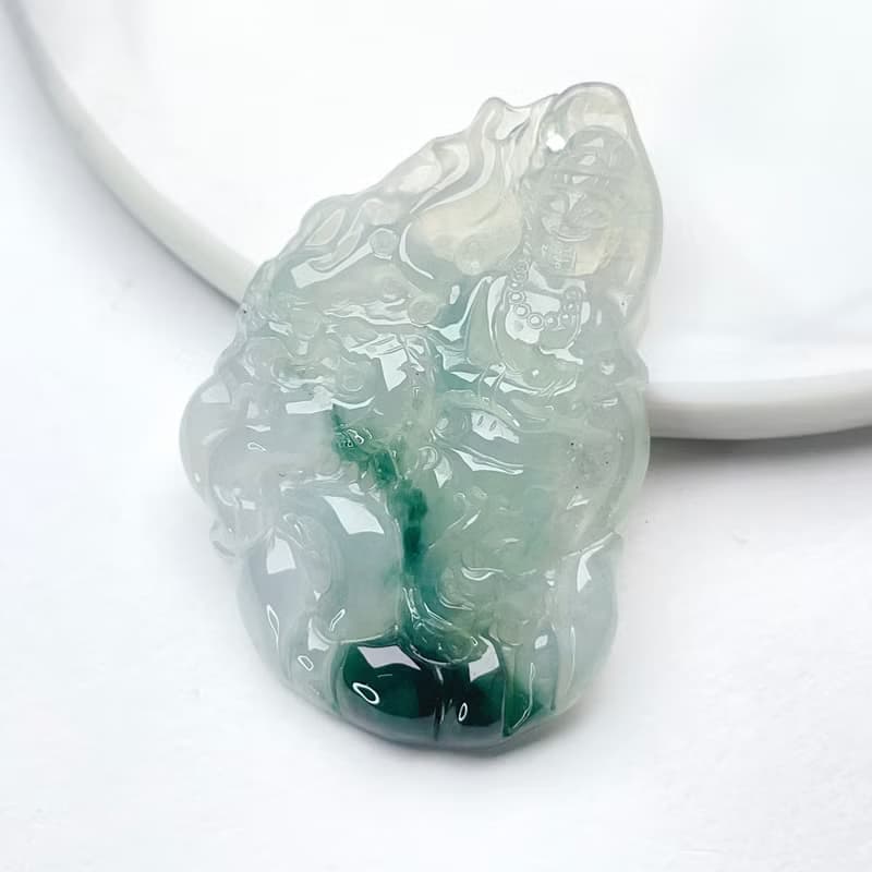 冰種飄藍花翡翠觀音菩薩項鍊 | 天然緬甸玉翡翠A貨 | 送禮