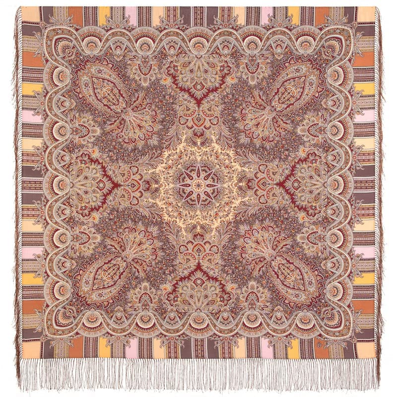 Pavlovo Posad Russian Shawl 100% Wool Scarf 125x125 cm Wrap Silk Fringe 1943-53
