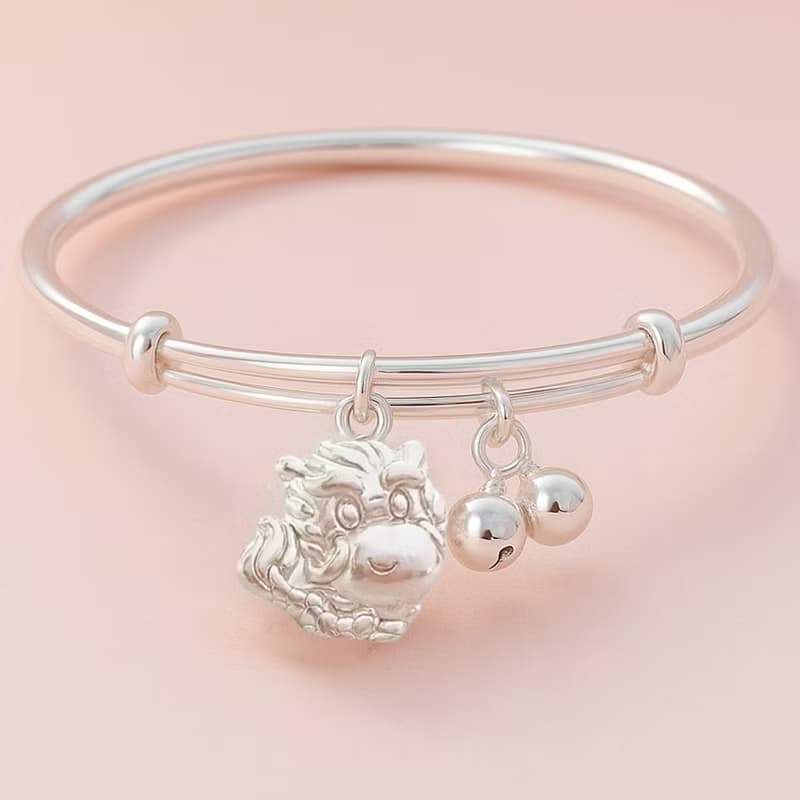 999純銀 | 生肖龍小萌龍手鐲(含手鐲+鈴鐺+小萌龍)