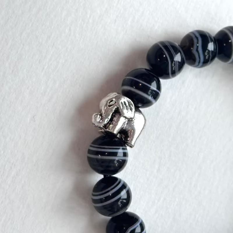 【獅子處女座|8月】黑瑪瑙大象鍍銀 男士手鍊 防小人 升職加薪財