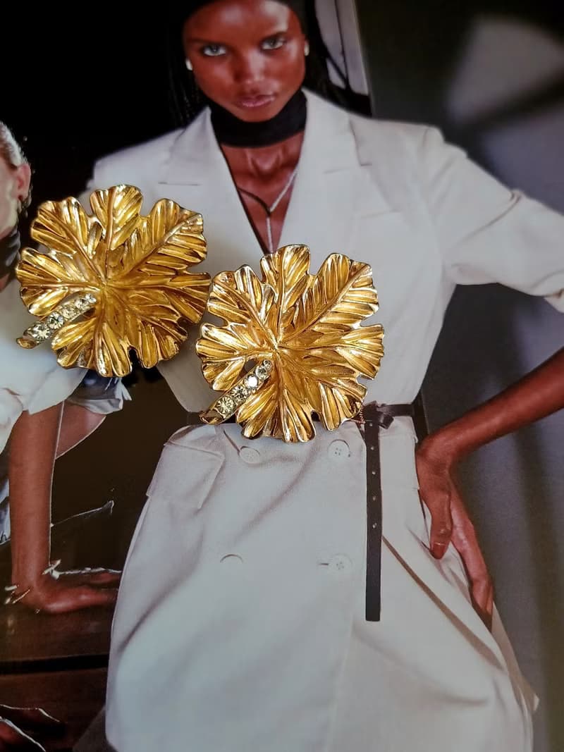 vintage jewelry 典雅金色闊葉萊茵 夾式耳環
