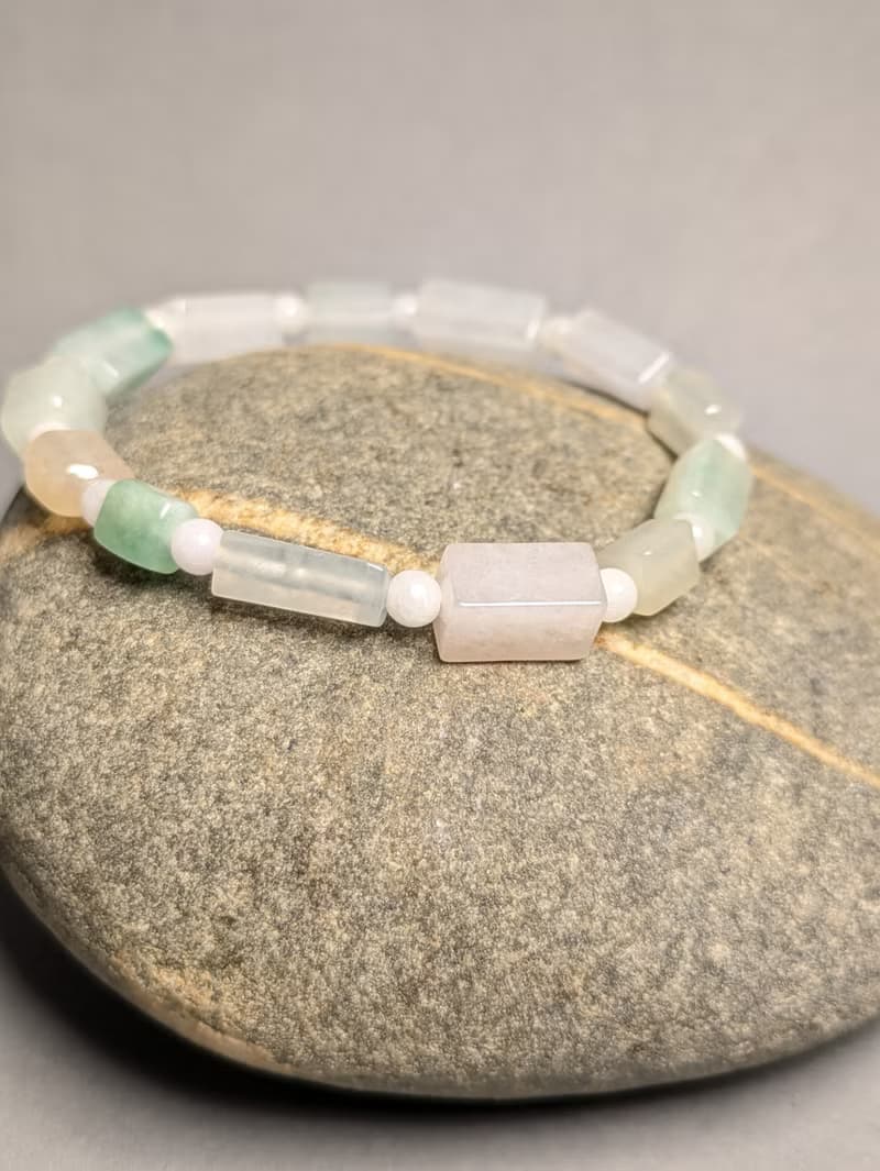 天然緬甸冰種透繩 多寶 長方珠翡翠 稀有 手鍊 送禮