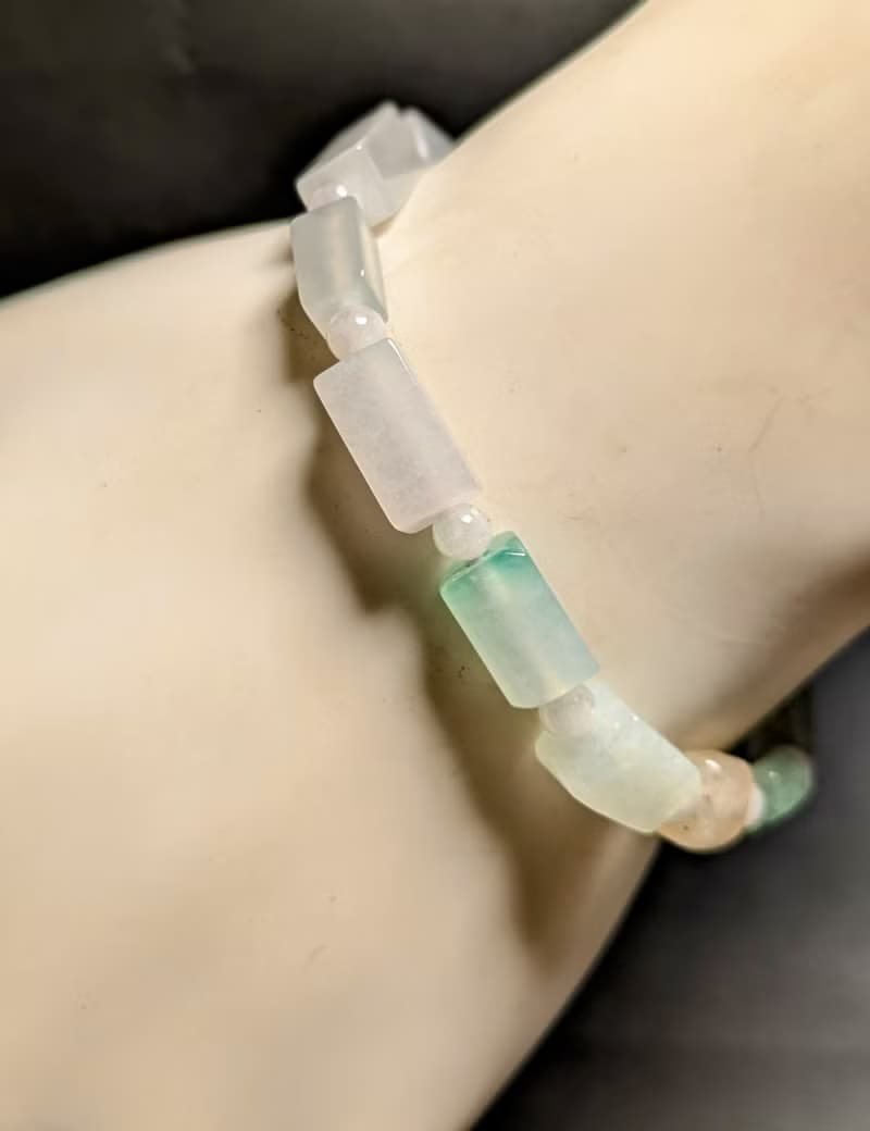 天然緬甸冰種透繩 多寶 長方珠翡翠 稀有 手鍊 送禮