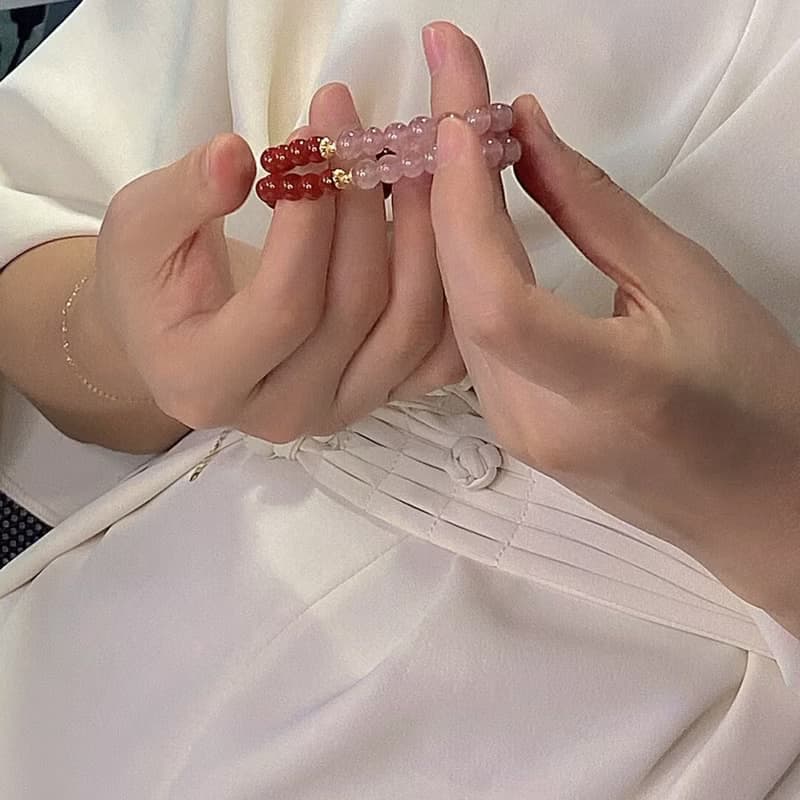 原創手工天然紅瑪瑙草莓晶串珠招桃花平安扣吊墜手鏈好運愛情手串