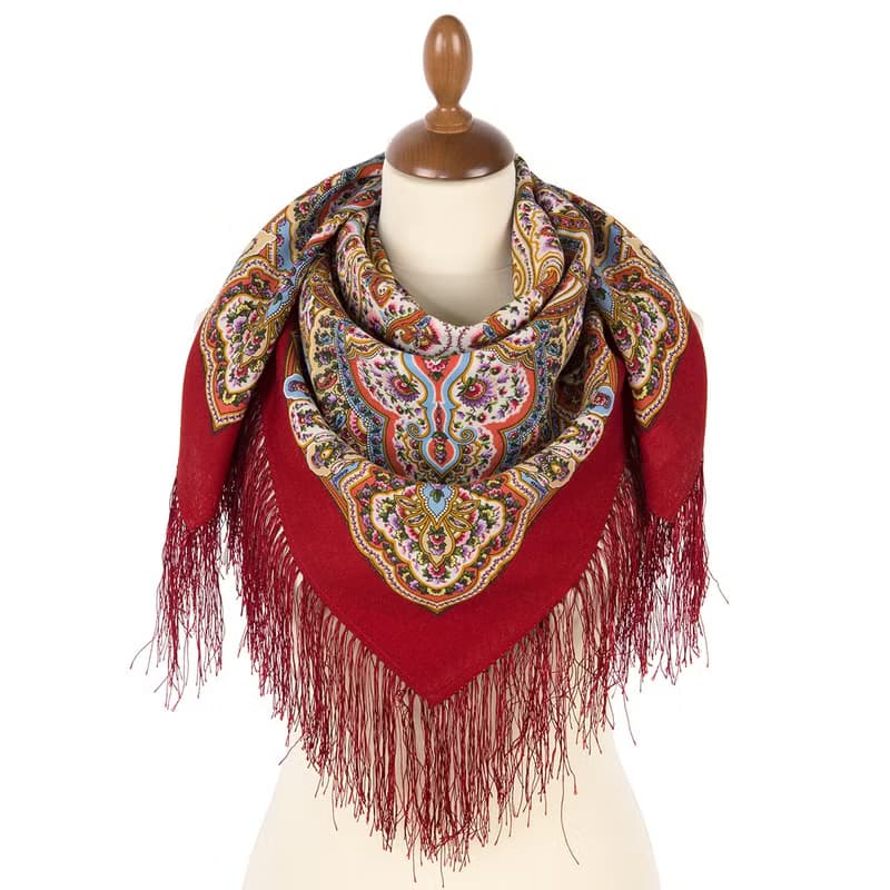 Authentic Pavlovo Posad Russian Shawl Scarf Soft 100% Wool 89x89 cm 1937-5