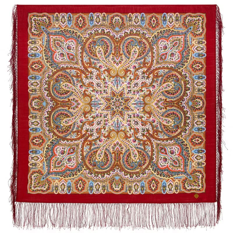 Authentic Pavlovo Posad Russian Shawl Scarf Soft 100% Wool 89x89 cm 1937-5
