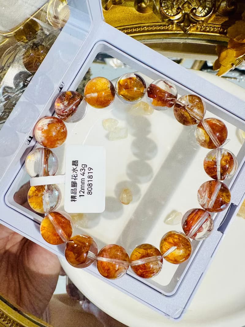 畢業級高冰體膠花水晶12mm43g開運招財辟邪擋煞淨化趨吉開運人緣