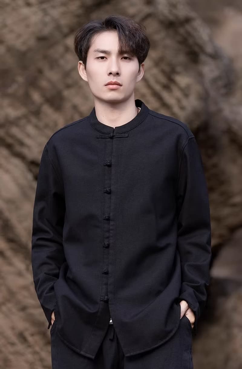 中式復古 極簡盤扣寬鬆加絨襯衫