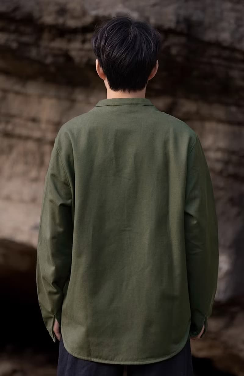 中式復古 極簡盤扣寬鬆加絨襯衫