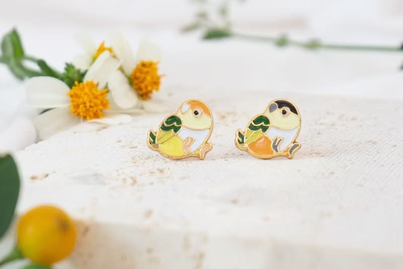 凱克鸚鵡 White-bellied Parrot 鳥 夾式耳環 醫療鋼針 生日禮物