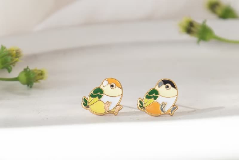 凱克鸚鵡 White-bellied Parrot 鳥 夾式耳環 醫療鋼針 生日禮物