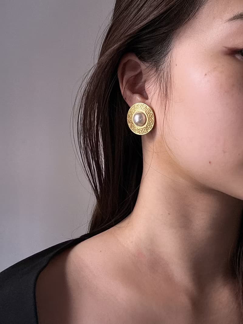 中古正品 Ferragamo 珍珠鍍金耳夾 復古風 意大利製 古董首飾