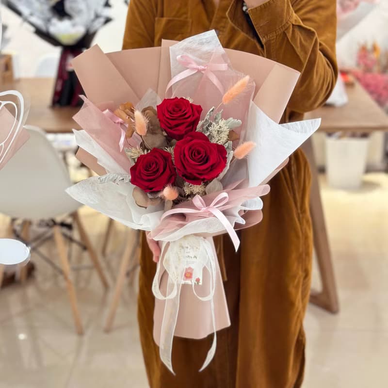 【紅玫瑰】乾燥花 永生花花束 我愛你玫瑰花束 / 生日求婚告白