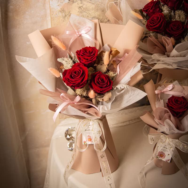【紅玫瑰】乾燥花 永生花花束 我愛你玫瑰花束 / 生日求婚告白