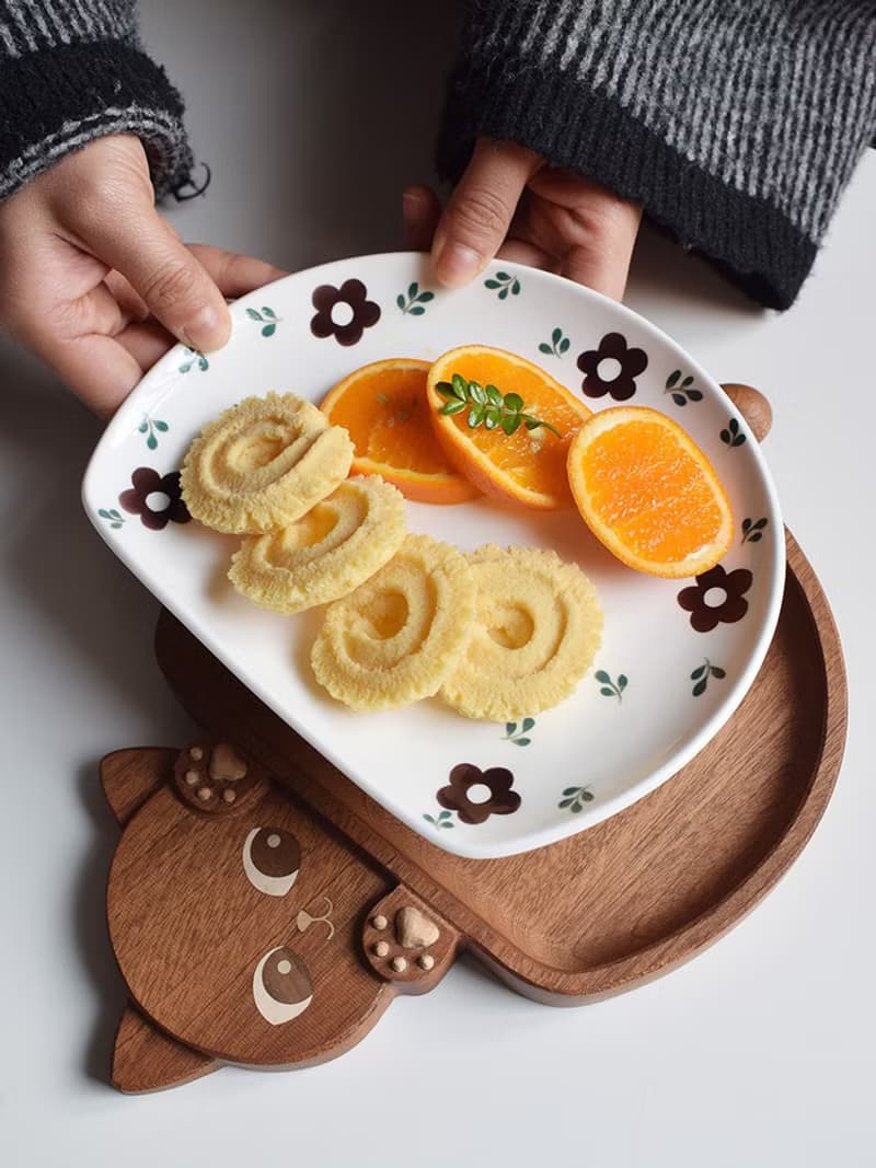 喵有型貓咪盤子木質水果點心堅果零食沙拉早餐盤日式可愛果盤茶盤