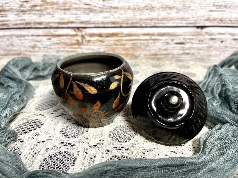 手作 手捏陶 柴燒 釉下彩 便攜型小茶倉 咖啡罐 儲存罐 收納罐